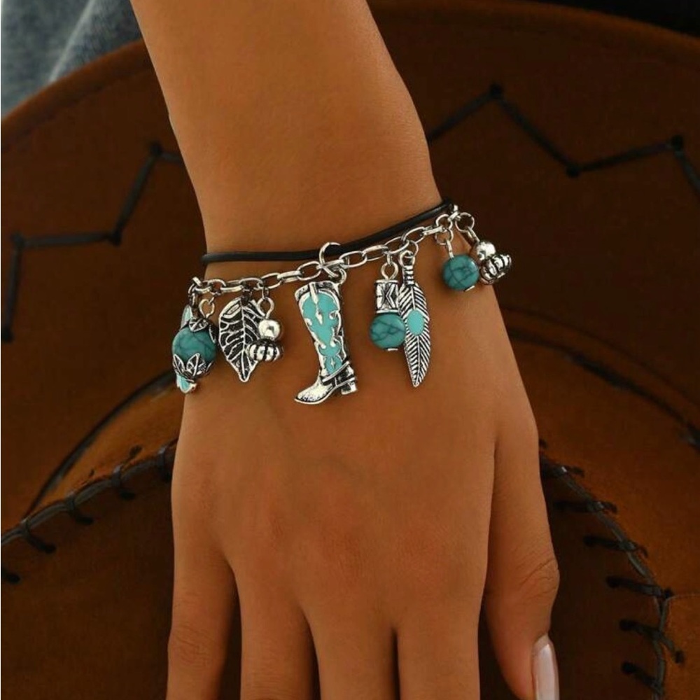 Silver and Turquoise Charm Bracelet - Picture 2 of 3